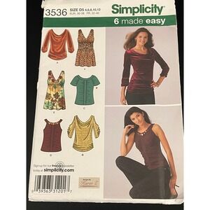 00179 - Simplicity 3536 Misses Knit Tops Scoop & V Neck Sewing Pattern Size 4-12